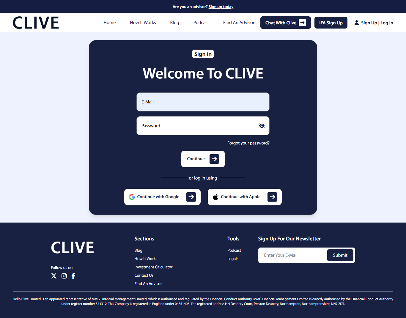 clive login