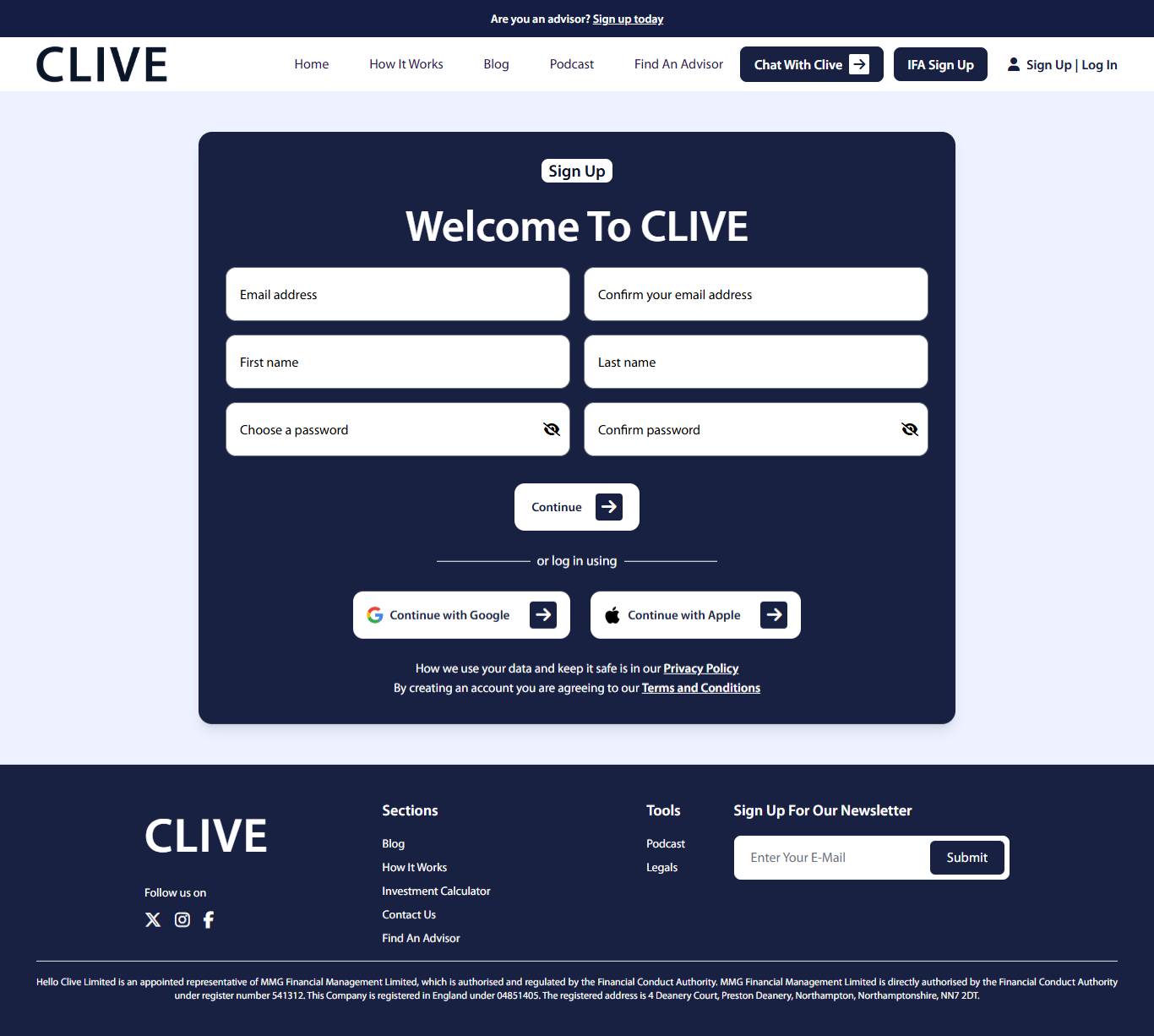 clive signup